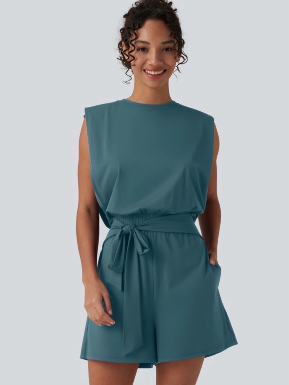Halara Sleeveless Tie-Waist Romper in Teal NWT - large